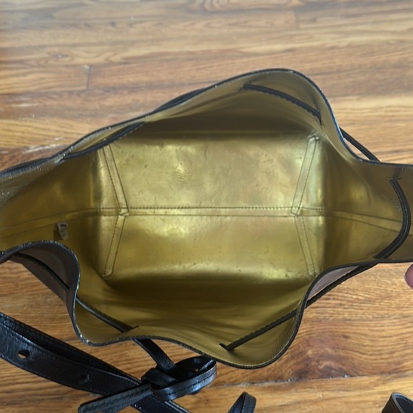 SOLD❤️ MANSUR GAVRIEL Large Leather Bucket Bag Black Gold w/ Wristlet Pouch - Picture 10 of 14